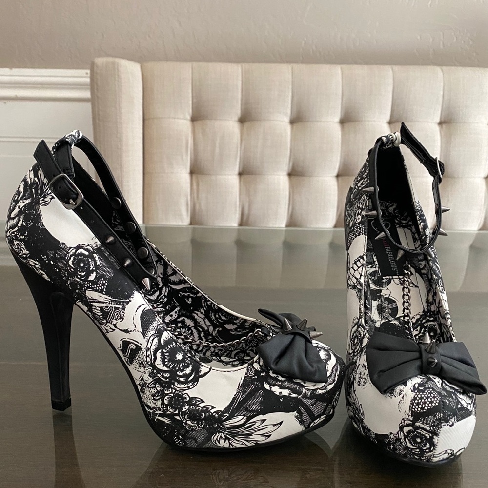 Black and White Rose Heels